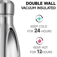 Bouteille d'eau en acier inoxydable à double paroi isolée sous vide, isolation thermique 12-24h, sans BPA, grande capacité, anti-fuite