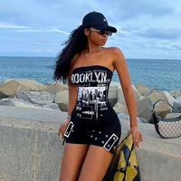 Nouvelles combinaisons sexy sans bretelles et sans manches pour femmes, imprimées, moulantes, une pièce, tenue de club, style gothique