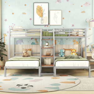 Cama Triple Metálica Moderna y Ajustable con Estantes de Almacenamiento y Escalera, Estructura de Cama Resistente para Niños/Adolescentes/Adultos, Plateada - Product Image 4