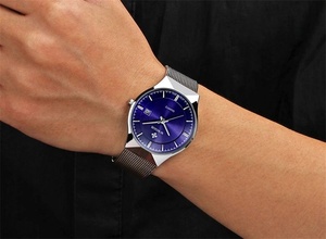 Reloj de Cuarzo de Lujo para Hombre, Ultrafino, con Esfera Sunburst, Correa de Malla de Acero Inoxidable, Calendario, Resistente al Agua, Reloj de Pulsera Elegante para Negocios - Product Image 6