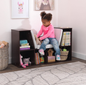 Banc de lecture en bois pour enfants Espresso avec rangement ouvert, coin lecture Montessori pour enfants, banc de rangement en bois avec compartiments - Product Image 3