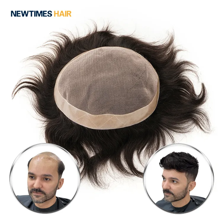 Postiche en cheveux humains naturels vierges 100% Mono PU postiche en cheveux humains postiche pour hommes