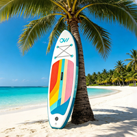 Planche à pagaie gonflable rétro arc-en-ciel 9'6'', SUP junior élégant pour adolescents et filles, planche stable de 13 cm d'épaisseur