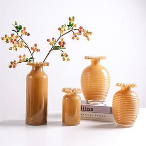 Modern Caramel Colored Glass Flower <b>Vase</b> Home Tabletop Art Decoration - Product Image 1
