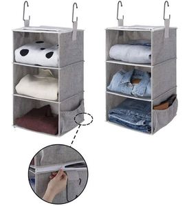 Detachable 3 Shelf <b>Collapsible</b> Hanging Organizer for Clothes and Shoes Canvas Hanging Closet Shelf Organizer - Product Image 1