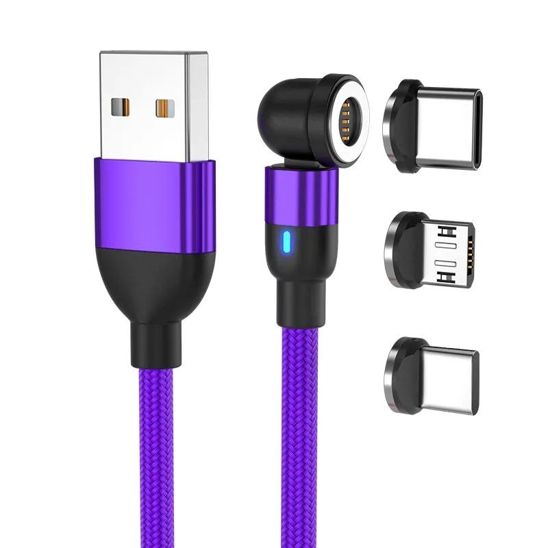 540 Degree Rotating Magnetic Charging USB Cable 3in1 Magnetic Mobile Phone Charger Led Magnetic Charging Cable for All Phones