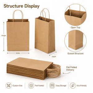 Eco-Friendly Reusable Kraft Paper Shopping Bags with Twisted Handles Self-Erecting Boxes for Business & Shopping Use Recyclable - Product Image 3