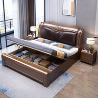 Ensemble de meubles de chambre à coucher en bois massif de noyer de luxe moderne, lit double king-size avec rangement haut, durable, meubles de maison pour mariage