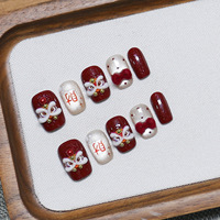 Tacana 10 pièces Faux ongles à presser longs, style français, motif dégradé rouge, haute qualité, vente en gros, couverture complète
