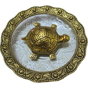 PARIJAT artesanías 5,5 pulgadas tortuga dorada Metal Feng Shui placa de vidrio decoración de oficina accesorio para buena suerte Vastu Kachua - Product Image 1