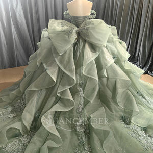 Schulterfreies Sweet 15 Geburtstags-Party Quinceanera Kleid Ballkleid mit Spitzenapplikationen Perlen Candy-Farben 3D-Blumen Natürliches Damen-Abschlussballkleid - Product Image 2