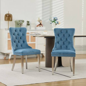 Silla de Comedor Contemporánea de Madera Maciza Tapizada en Lino con Patas de Madera y Adornos de Tachuelas, Juego de 2 Piezas, Gris - Product Image 4