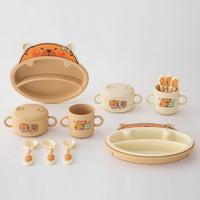 Ensemble de vaisselle pour enfants en PP, 7 pièces, motif dessin animé mignon, assiette compartimentée, bol, tasse, fourchette, cuillère, vaisselle de qualité alimentaire, écologique, durable, pour bébé