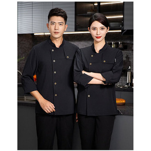 Salopette de chef <span class=keywords><strong>professionnel</strong></span> à manches longues unisexe, uniformes de restaurant tissés, vêtements de restaurant à la mode - Product Image 6