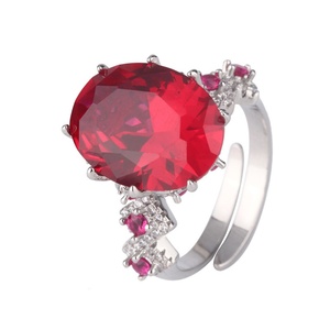 Factory Wholesale Fashion Jewelry Eco-friendly Copper 12*16mm Red Corundum Zircon <b>Adjustable</b> Women's <b>Rings</b> for Women Gift - Product Image 1