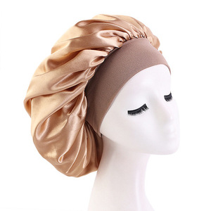 Nouvelle Arrivée Bonnet de Nuit en Satin <span class=keywords><strong>Grande</strong></span> <span class=keywords><strong>Taille</strong></span> à Bande Large pour <span class=keywords><strong>Femme</strong></span>, Couleur Unie, <span class=keywords><strong>Taille</strong></span> Ajustable - Product Image 3