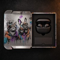 Boîte d'expédition en carton argenté pour écouteurs, impression personnalisée multicolore chat et chien, pelliculage brillant