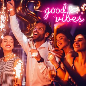 Enseigne néon LED « Good Vibes » en forme de cœur rose, alimentée par USB, pour décoration murale, chambre et salle de jeux - Product Image 4