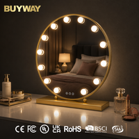 Miroir de maquillage rond en or HollyWoodLED avec éclairage, 60 cm, 13 ampoules LED, 3 couleurs, variateur d'intensité, capteur tactile