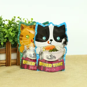 Üretici alüminyum folyo kedi şekli çanta pet gıda ambalaj çantası açılıp kapanabilir şekilli kese