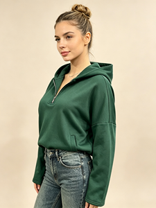 Sudadera con capucha y media cremallera para mujer, con cordón ajustable, manga larga, estilo casual, para primavera y otoño - Product Image 2