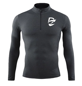 T-shirt de sport à manches longues vert foncé à col montant et demi-zip, compression, personnalisable en gros, directement de l'usine - Product Image 6