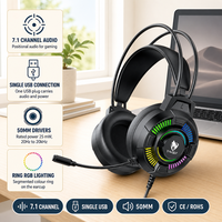 Headset Gaming 7.1 Channel USB Berkabel Driver 50mm Lampu RGB 25mW Kabel 2m Over-Ear untuk PC Komputer Laptop Grosir H140