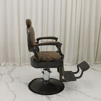 Mobilier de salon de beauté en cuir brun de luxe chaise de coiffure de salon à base ronde noire chaise de barbier à usage intensif pour la vente en gros