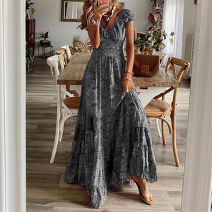 Vestido Maxi de Verano para Mujer, Tallas Grandes, Estampado Floral, Cuello en V, Manga Corta, Cintura Alta, Corte en A, Envío Directo desde Shopify - Product Image 3