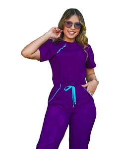 Ensemble <span class=keywords><strong>de</strong></span> blouses médicales pour femmes Yilong, couleur unique, <span class=keywords><strong>blocage</strong></span> <span class=keywords><strong>de</strong></span> couleur, col, ceinture à nouer, ajoutant du style, assurant le confort et la fonctionnalité - Product Image 1