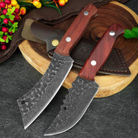 Juego de Cuchillos de Cocina Multiusos para Exteriores con Mango de Madera y Acero al Carbono Forjado