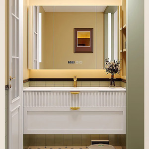 Bathroom cabinet light luxury slate ceramic integrated basin washbasin small apartment washbasin cabinet combination - Product Image 3