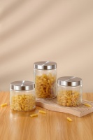 Consegna rapida 1650ML cucina di lusso ermetica linee verticali vasetti di vetro con coperchio in metallo
