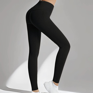 Leggings côtelés sans couture taille haute effet push-up avec logo personnalisé, couleur nude, doux et extensibles, pour yoga, course et fitness - Product Image 3