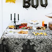 Toile d'araignée moderne en dentelle noire nappe jetable imperméable en polyester 100% couverture de table de fête de mascarade d'Halloween