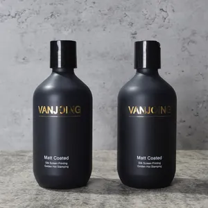 Plastic Bottles Jars for Body Wash Bottle Shampoo Packaging Gold and Plastic Logo Matt Black Cosmetic Skin Care Packaging PET