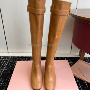 Nuevos Estilos de Botas Altas de Cuero con Punta Cuadrada para Mujer, Botas de Tacón Alto de Diseñador de Lujo para Mujer - Product Image 3