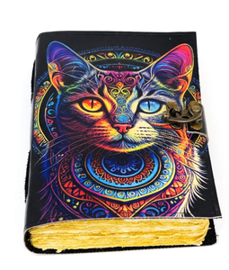 Carnet Grimoire en Cuir avec Motif Chat Celtique, Papier à Bords Frangés, Style Gothique Vintage, Journal de Sorcière, Cahier de Croquis, Cadeau - Product Image 4