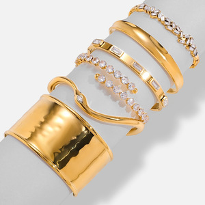 Elegant Zircon <b>Bracelet</b> <b>Set</b> Gold Tone Open Cuff Heart Shape Party Jewelry Unisex - Product Image 1