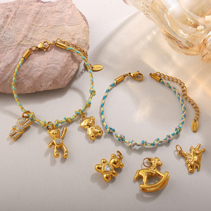 <b>Cute</b> Rhinestone Animal Pendants 18K Gold Plated Stainless Steel Mixed Shapes For Necklace Making DIY Jewelry Accessories - Product Image 3