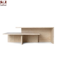 Table de café moderne en marbre beige, table d'appoint intérieure et extérieure pour salon, meubles en pierre sur mesure