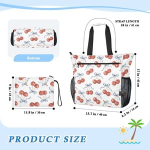 Bolsa de Playa Personalizada con Estampado de Cerezas, Bolsa de Mano Impermeable al por Mayor, Bolsa de Hombro Grande con Cremallera y Bolsa Pequeña a Juego para Mujeres y Niñas - Product Image 3