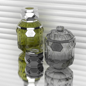 Botella de Perfume de Vidrio de Lujo ABL, Forma Cilíndrica, Diseño Grabado, con Tapa, Frasco de Fragancia Vacío, Empaque de Alta Gama - Product Image 1