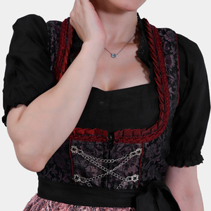 Vestido Tradicional Alemán para Mujer, Negro con Encaje Rojo, Delantal, Corsé Ajustado, Largo hasta la Rodilla, Estilo Vintage, Conjunto para Festivales - Product Image 3