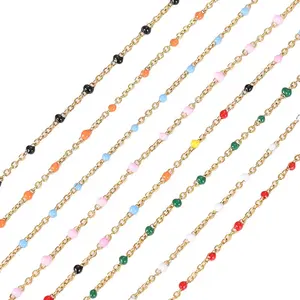 彩色搪瓷珠子镀金不锈钢链条项链手链配件DIY珠宝制作发现