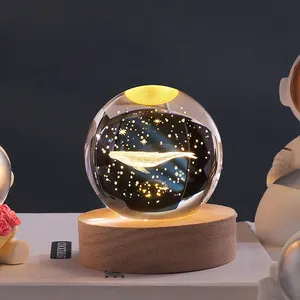 海洋海豚愈合水晶球夜灯卧室床头灯电脑桌面装饰台灯