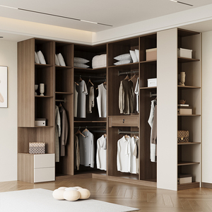 Custom Enf Diseño Moderno <span class=keywords><strong>de</strong></span> Madera Maciza en Forma <span class=keywords><strong>de</strong></span> L Walk-In <span class=keywords><strong>Closet</strong></span> One Door Corner Armario para Dormitorio Principal Independiente para Comedor - Product Image 5