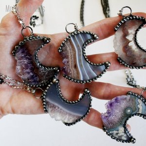 Collier en tranches d'améthyste, croissant de lune, cristal de Druzy soudé, Talisman, pierre précieuse, <span class=keywords><strong>Luna</strong></span>, sorcière lunaire, Goth, <span class=keywords><strong>bijoux</strong></span> Boho, NM44213 - Product Image 2