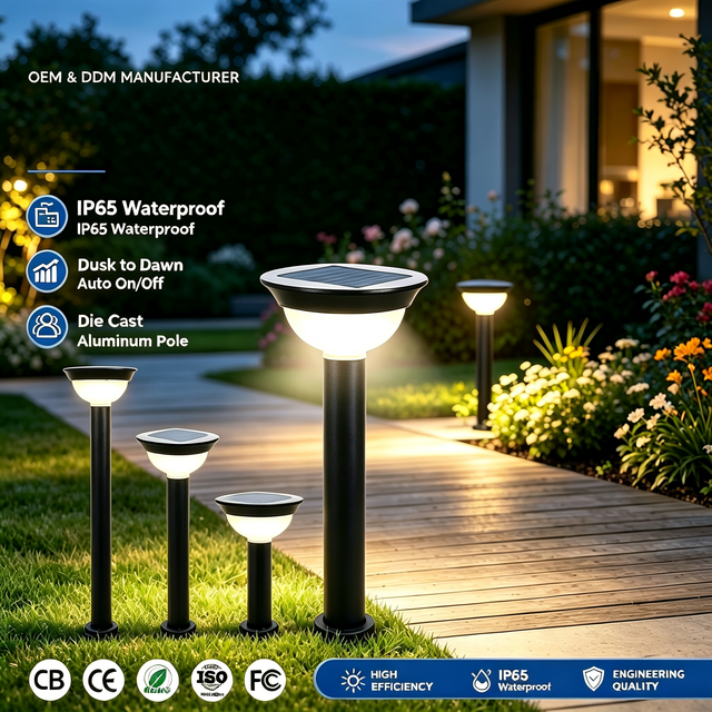 Die Cast Aluminum Solar Bollard Light IP65 Waterproof Auto Dusk to Dawn Outdoor Garden Lawn Pathway Courtyard Landscape Light