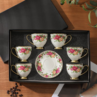 Ensemble de tasses à thé en porcelaine à motifs floraux vintage européens, 6 tasses et 6 soucoupes, ensemble de tasses à café en céramique, cadeau pour le thé de l'après-midi
